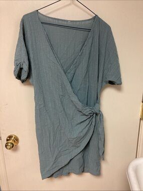 Slate Blue Wrap Short Dress